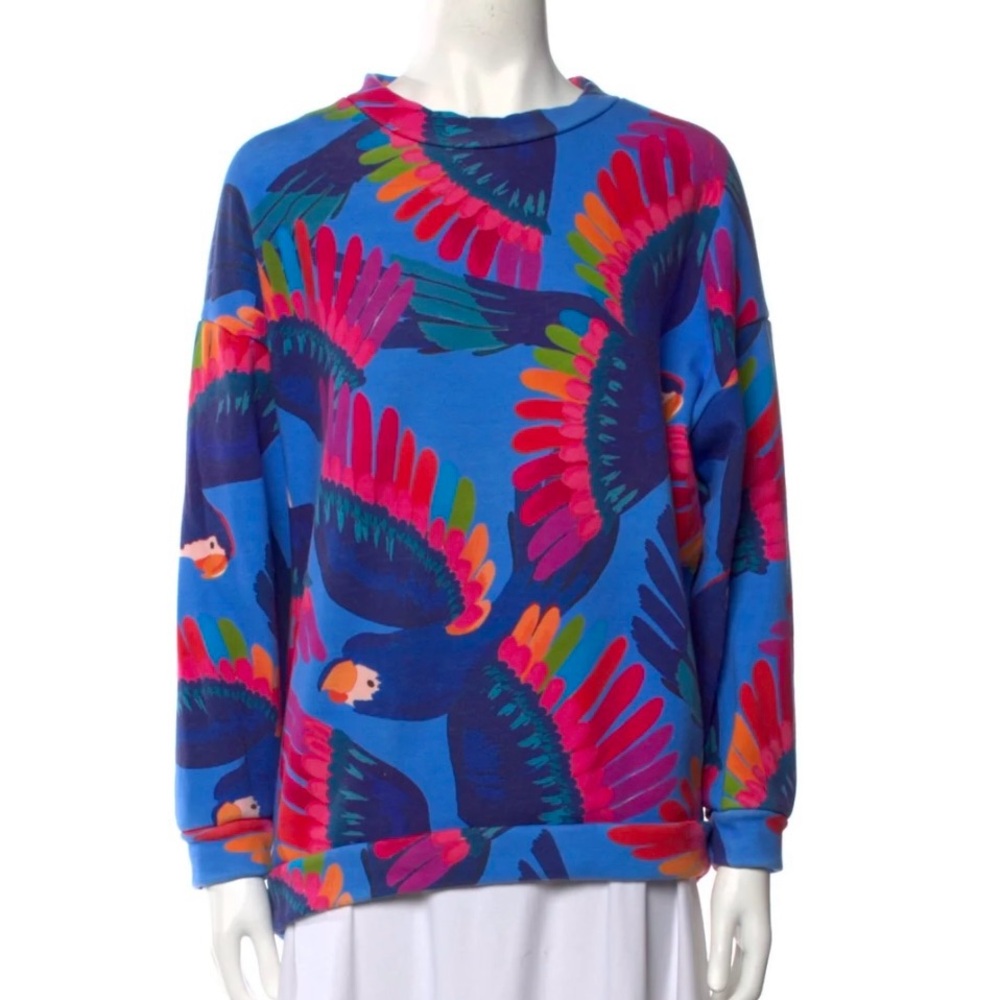 FARM Rio Colorful Parrot Print Crew Neck Sweater